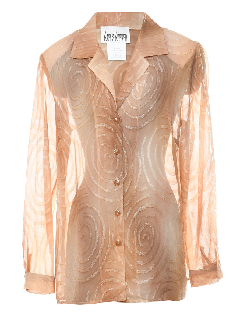 Sheer Effect Beige Sparkly Patterned Blouse - XL