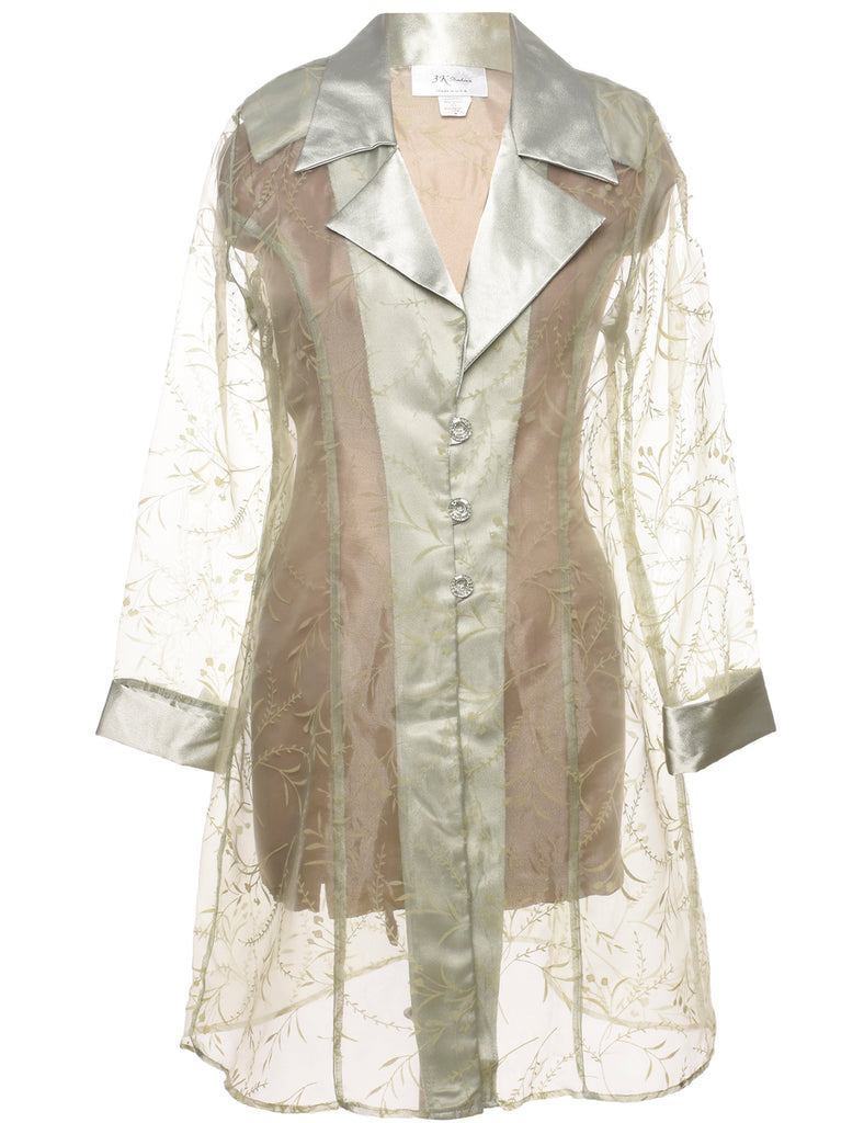 Sheer Effect Light Green 1980s Evening Jacket - M