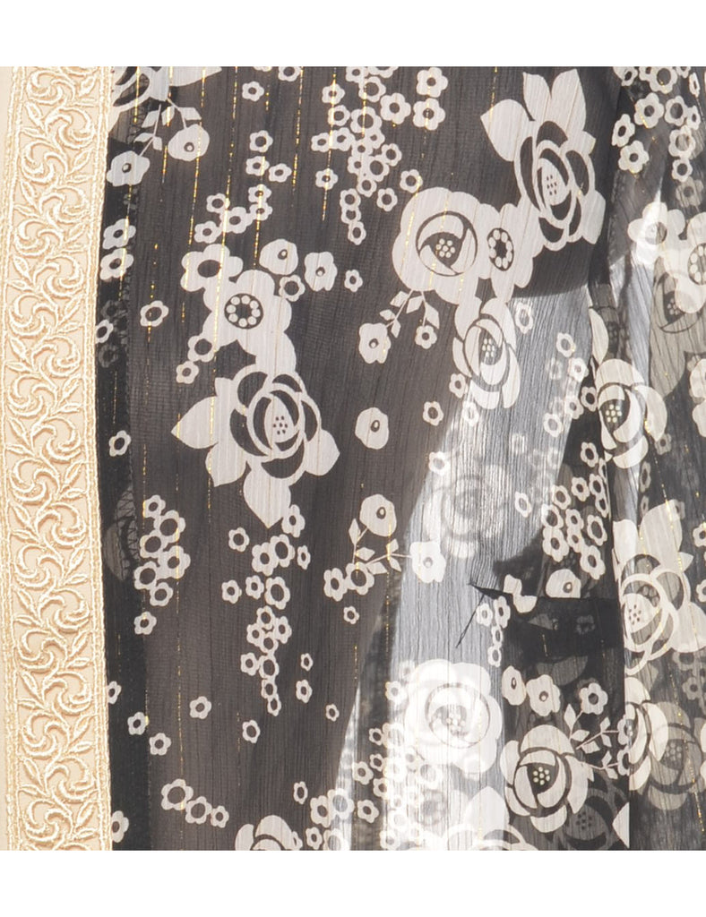 Sheer Effect Monochrome Floral Blouse - L