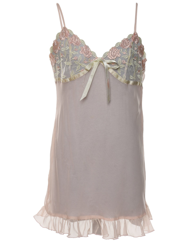 Sheer Embroidered Lace Trim Babydoll - M