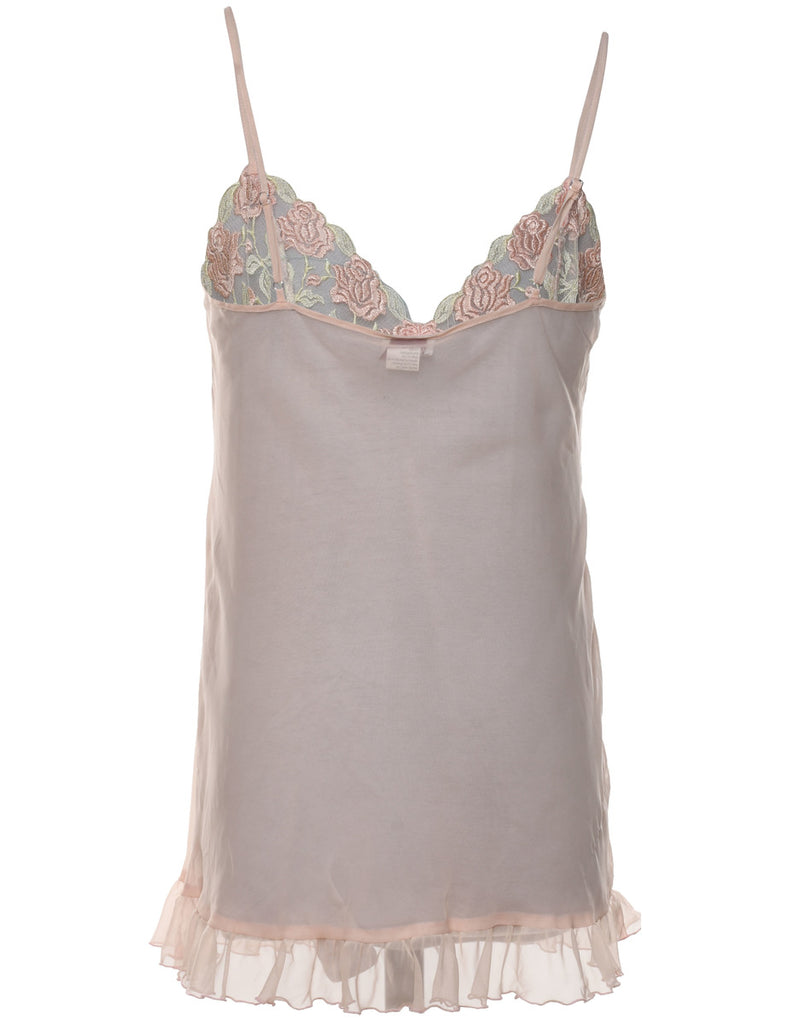 Sheer Embroidered Lace Trim Babydoll - M