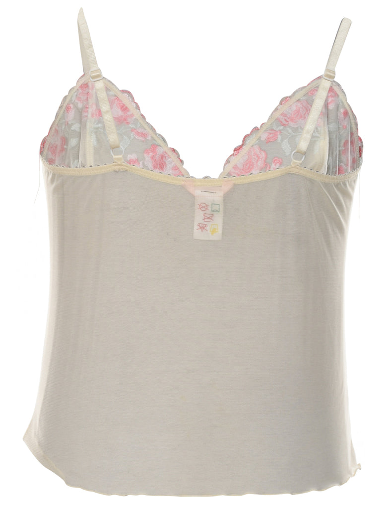 Sheer Pale Yellow Embroidered Cami Top - M