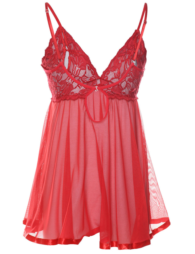 Sheer Red Lace Strappy Babydoll - XS