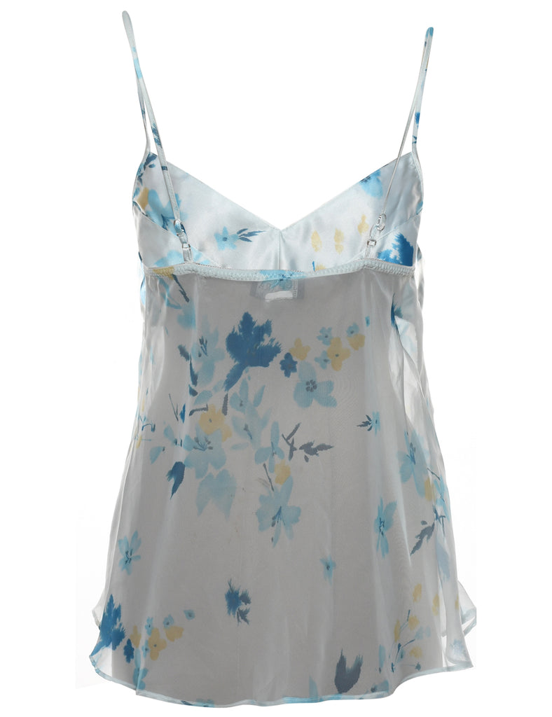 Sheer White & Blue Sheer Floral Print Babydoll - S