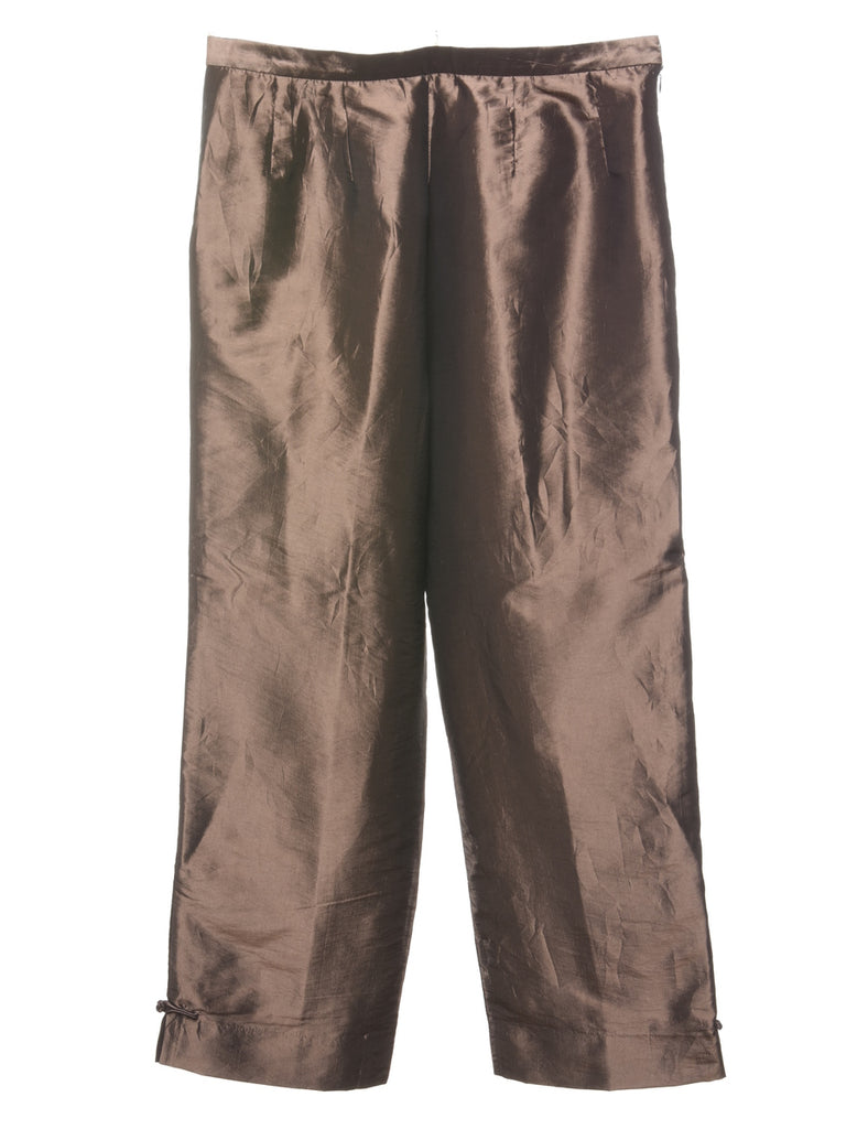 Shiny Brown Elasticated Trousers - W32 L27