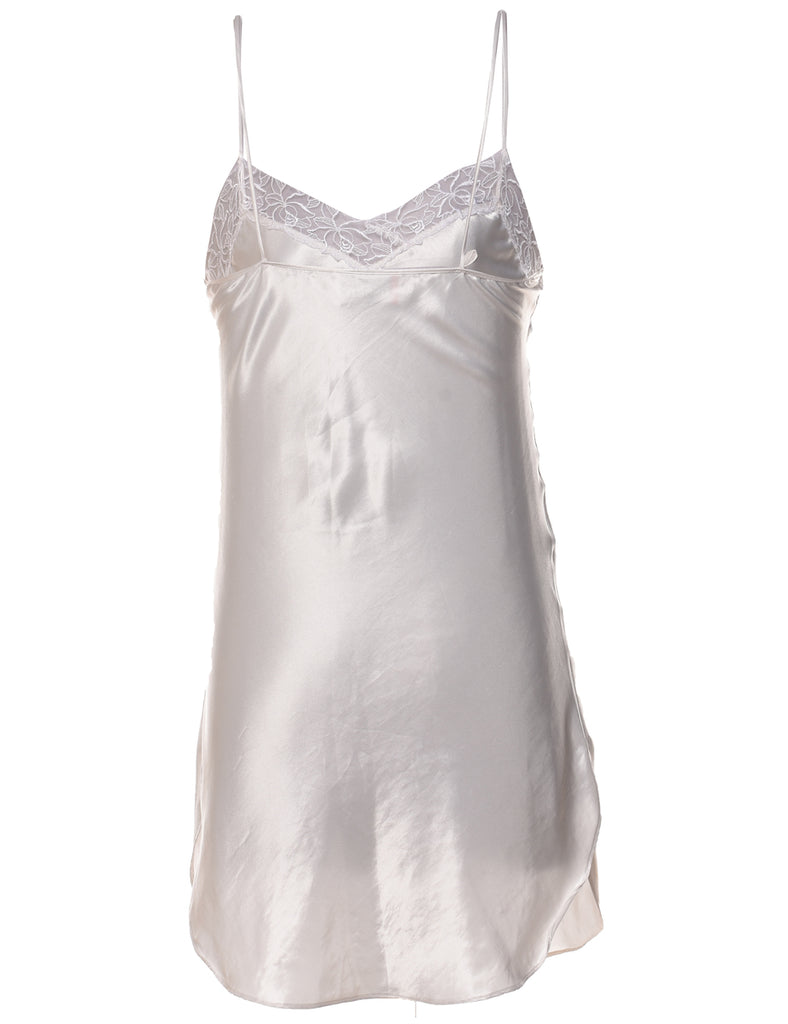 Shiny Lace Trim White Slip - M