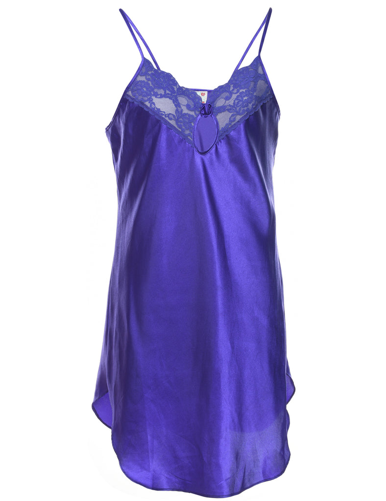 Shiny Purple Lace Trim Slip Dress - M