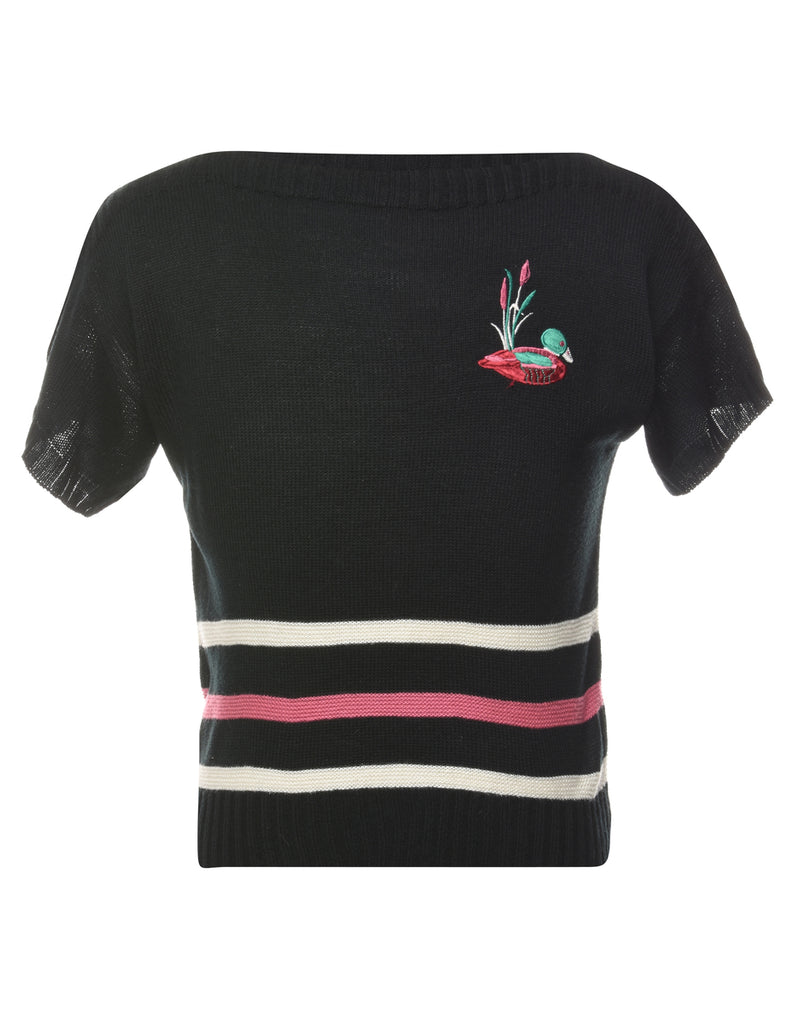 Short Sleeve Black Jumper - L