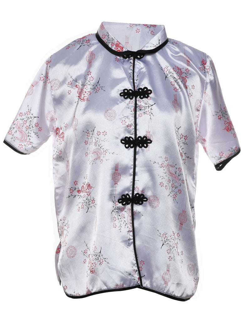 Short Sleeve Shiny Pale Pink Cheongsam Collar Evening Blouse - L