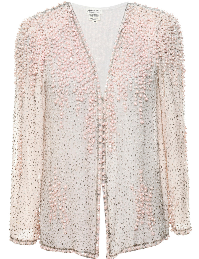 Silk Beaded Evening Jacket - M