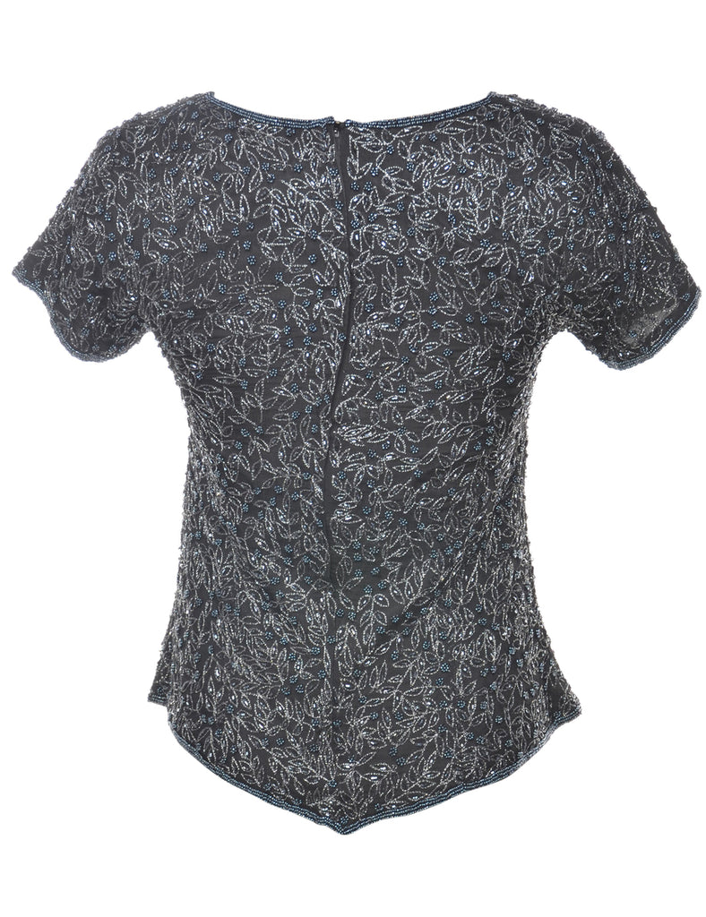 Silk Beaded Party Top - S