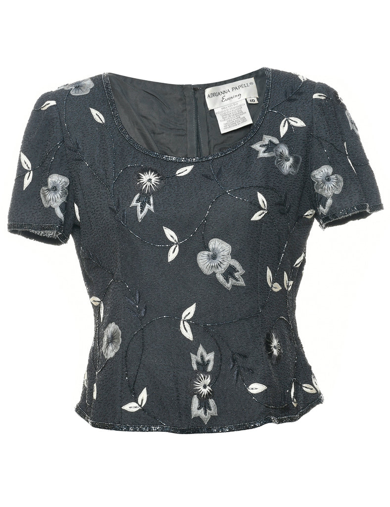 Silk Embroidered Evening Top - M