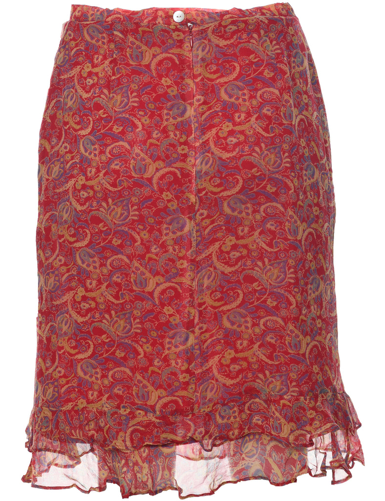 Silk Floral Pattern A-line Skirt - S