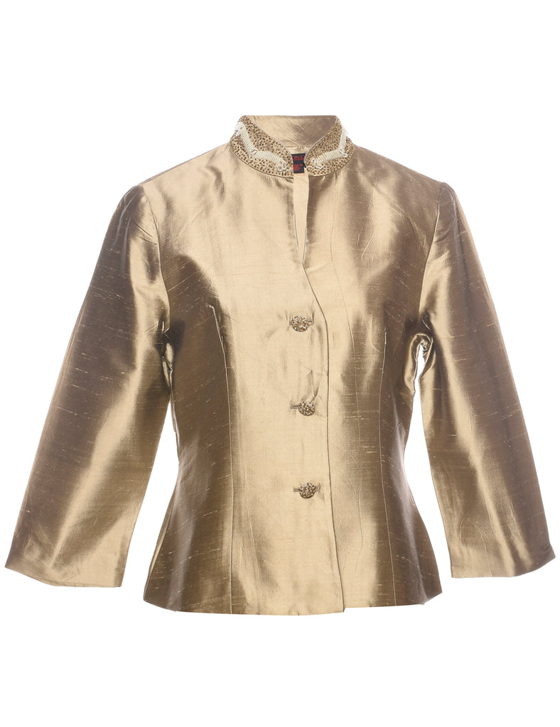Silk Gold Metallic Evening Jacket - M