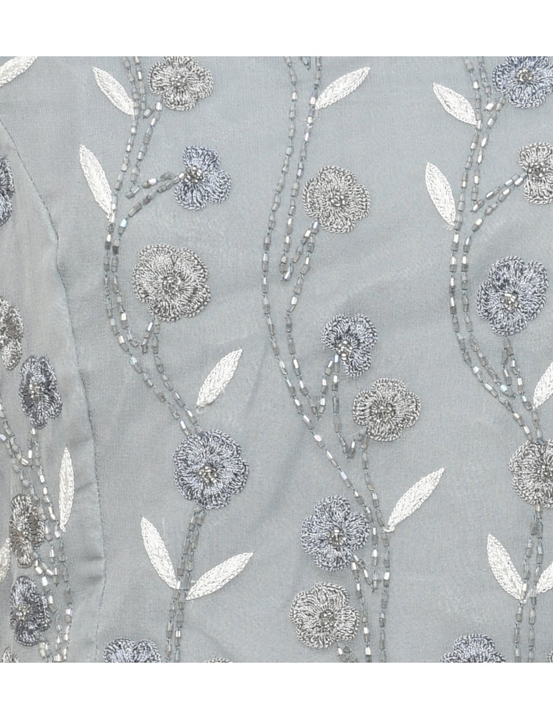 Silk Grey Embellished Evening Top - M