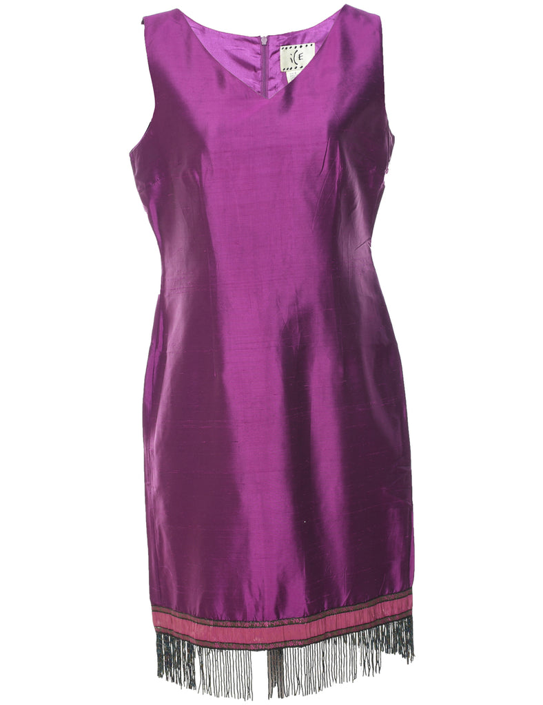 Silk Purple Metallic Evening Dress - M