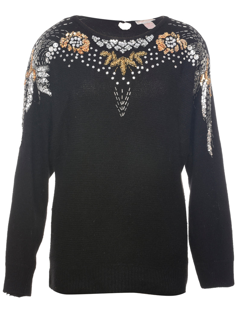 Silk Sequined Black Jumper - XL