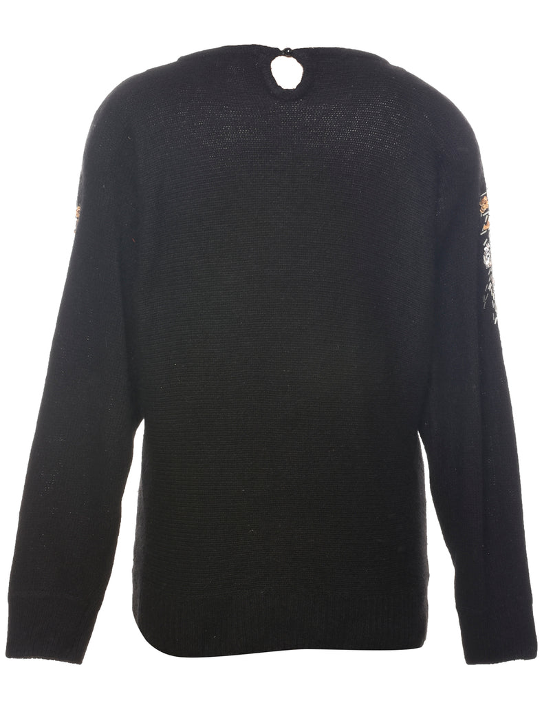 Silk Sequined Black Jumper - XL