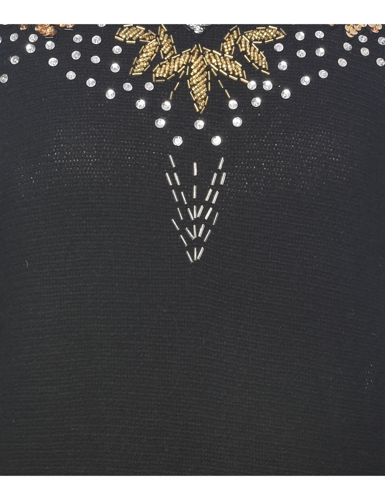 Silk Sequined Black Jumper - XL