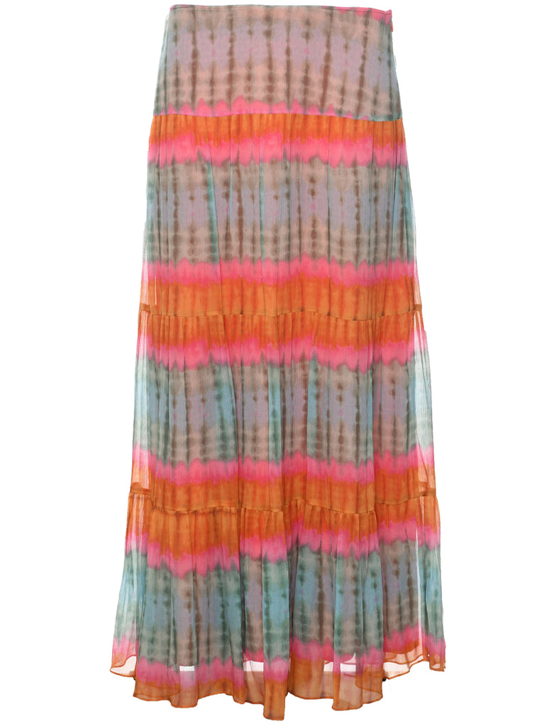 Silk Tie Dyed Maxi Skirt - L