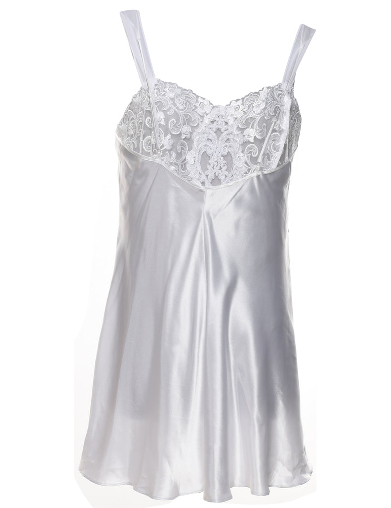 Silver Lace Trim Silky Slip Dress - L