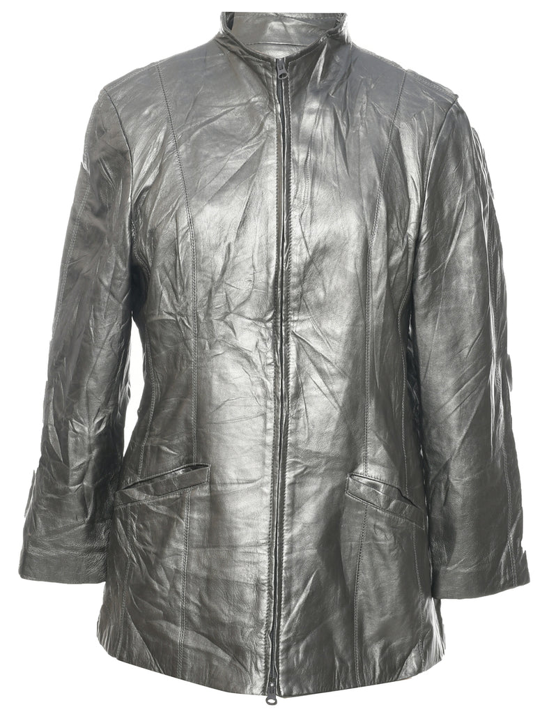 Silver Leather Jacket - L