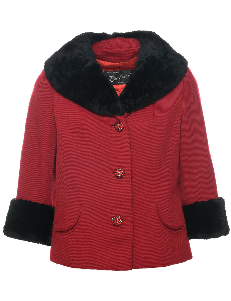 Single Breasted Fur Collar Coat - M