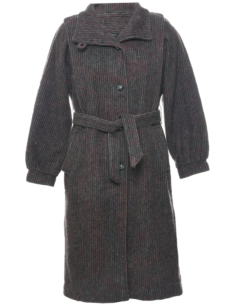 Single Breasted Striped Wool Coat - M