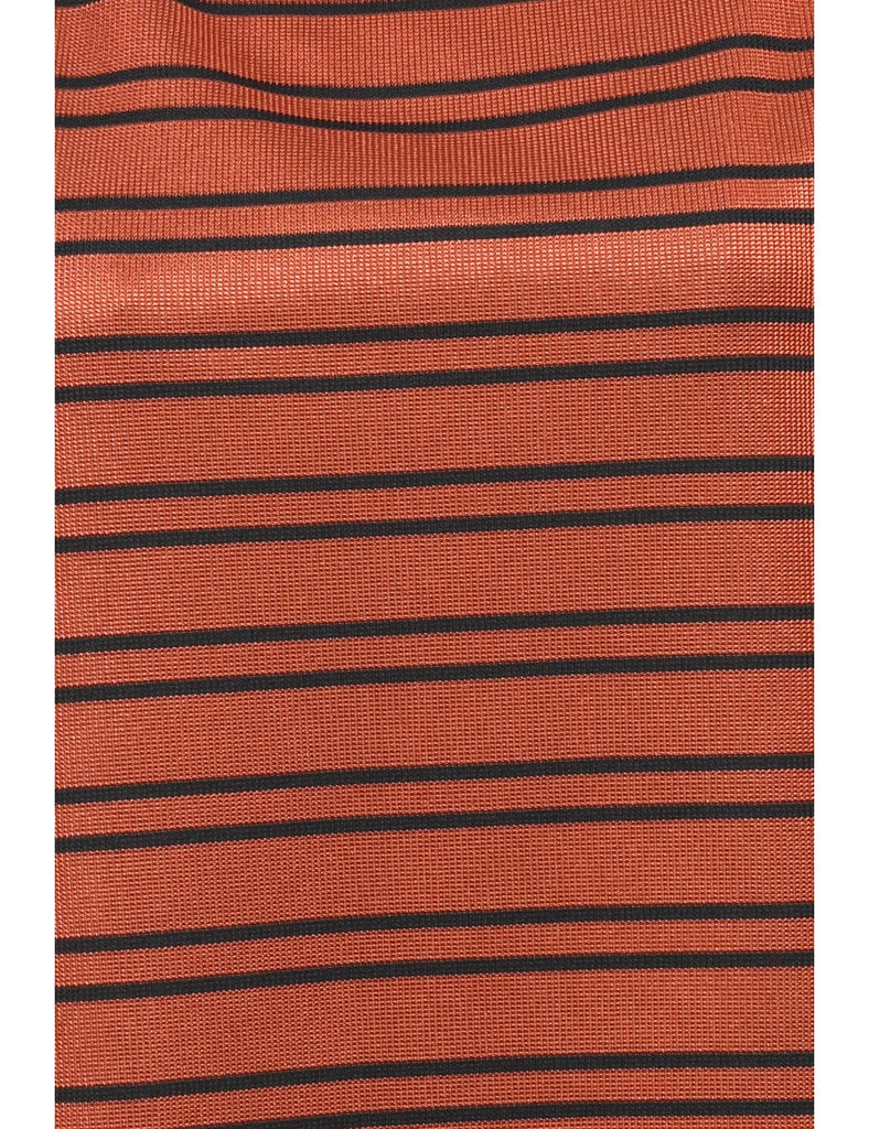 Sleeveless Striped Black & Terracotta Printed Top - M