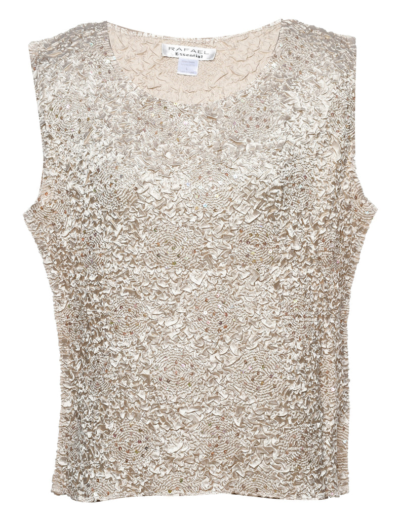 Smocked Beige Sparkly Party Top - L