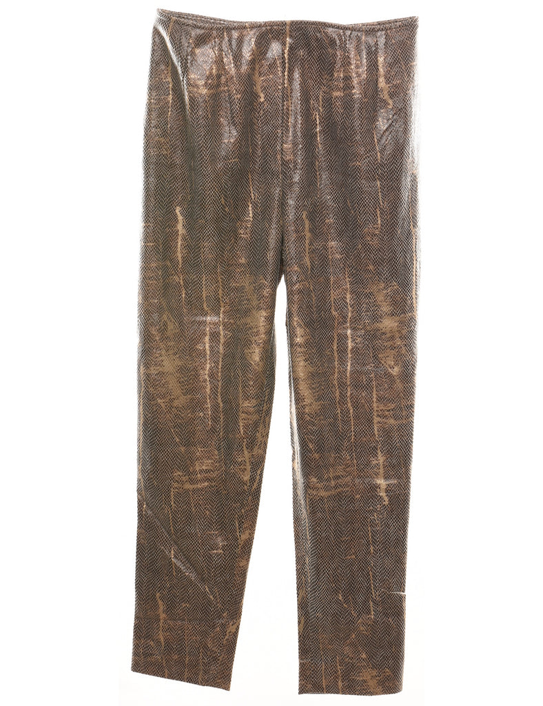 Snakeskin Pattern Brown Faux Leather Tapered Trousers - W34 L29