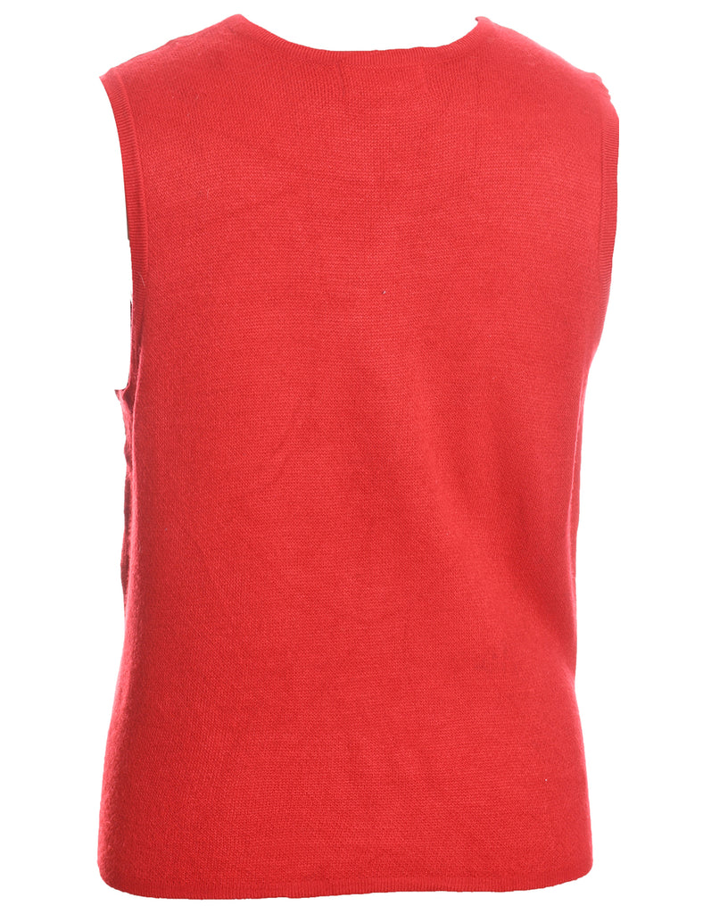 Snowman Design Red Knit Christmas Vest - M