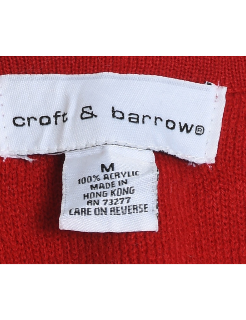 Snowman Design Red Knit Christmas Vest - M