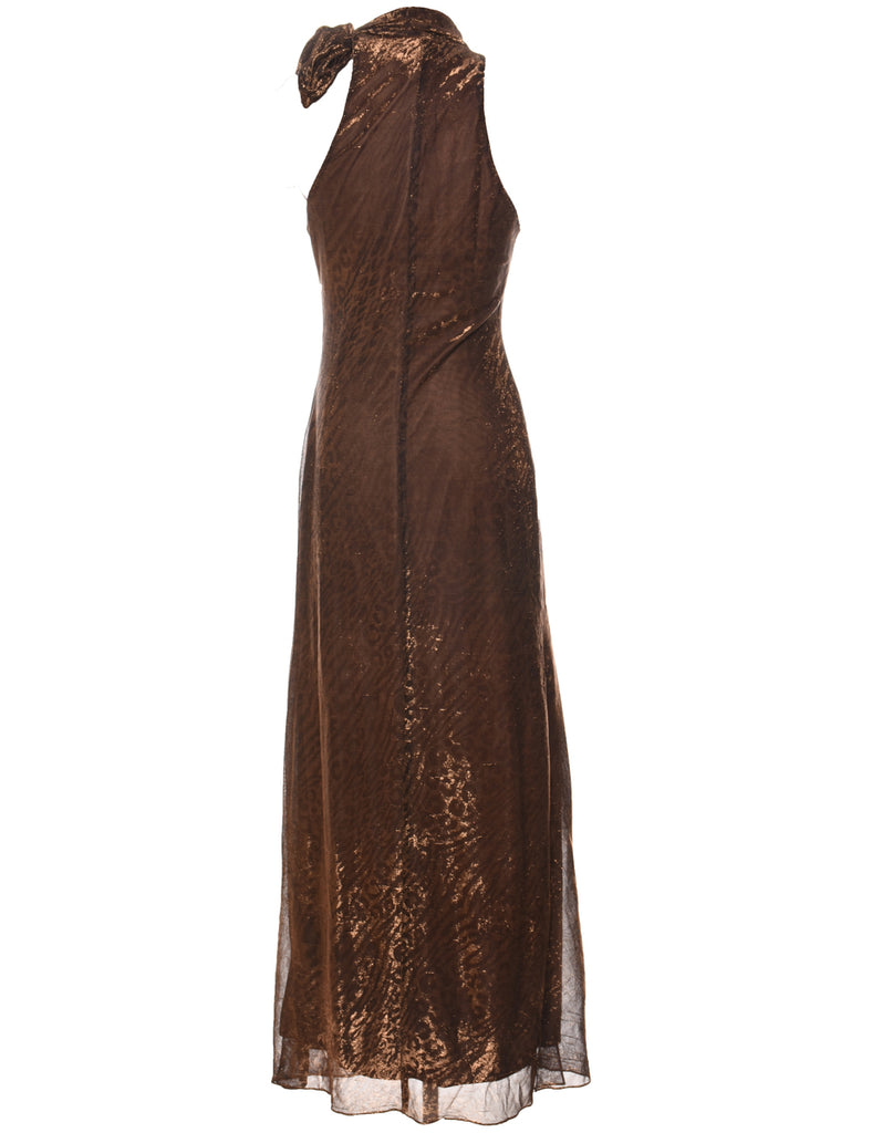 Sparkly Copper High-Neck Evening Dress - M