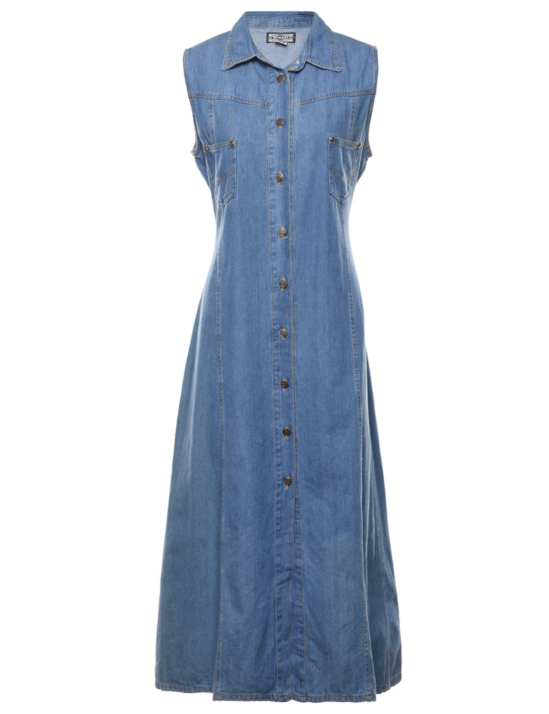 Speed Control Button Front Denim Dress - L