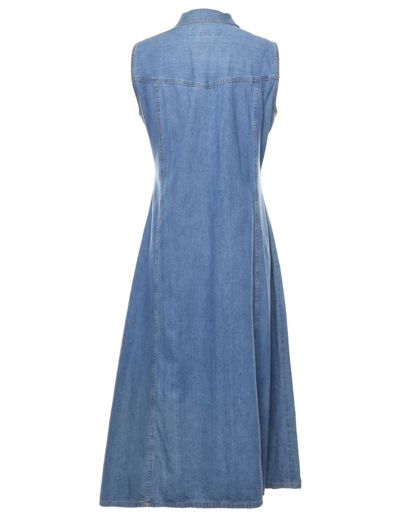 Speed Control Button Front Denim Dress - L