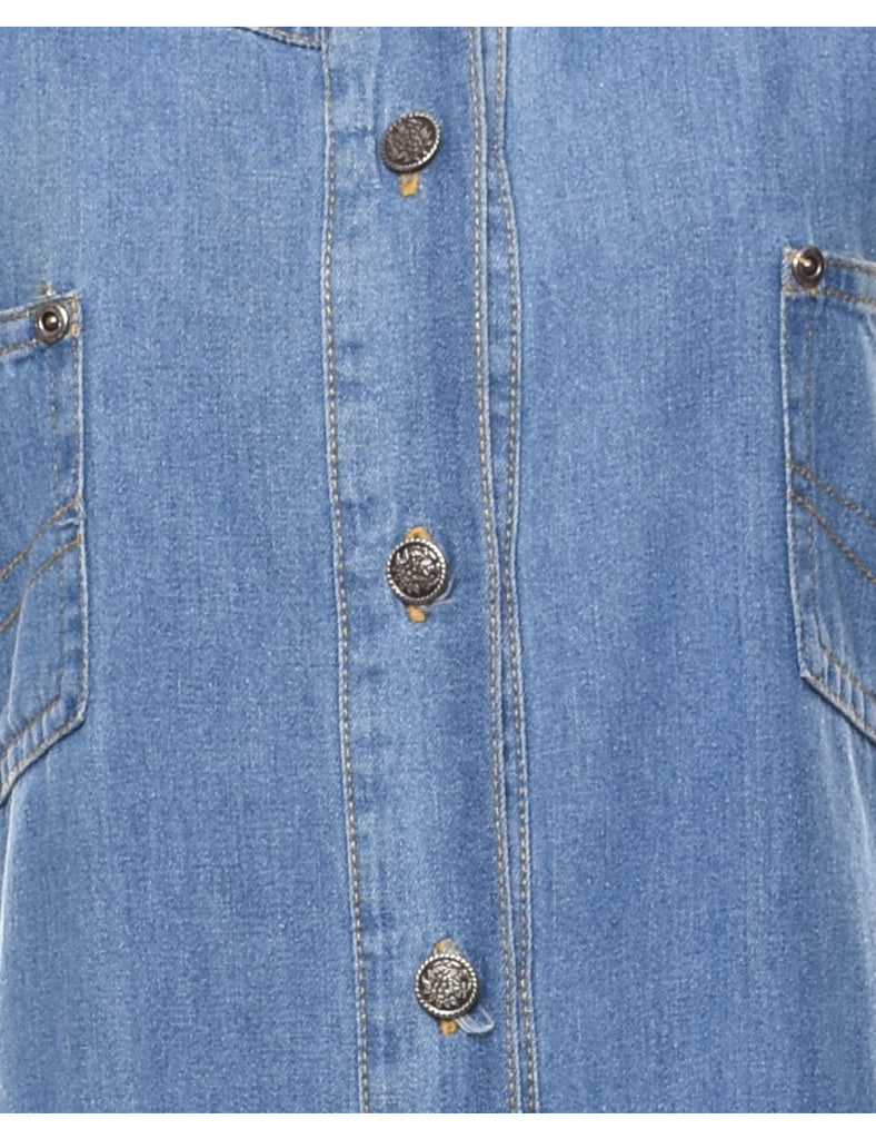 Speed Control Button Front Denim Dress - L