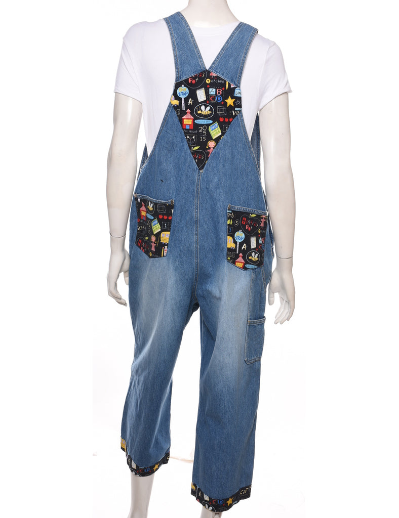 Stone Wash Patchwork Applique Dungarees - W38 L23