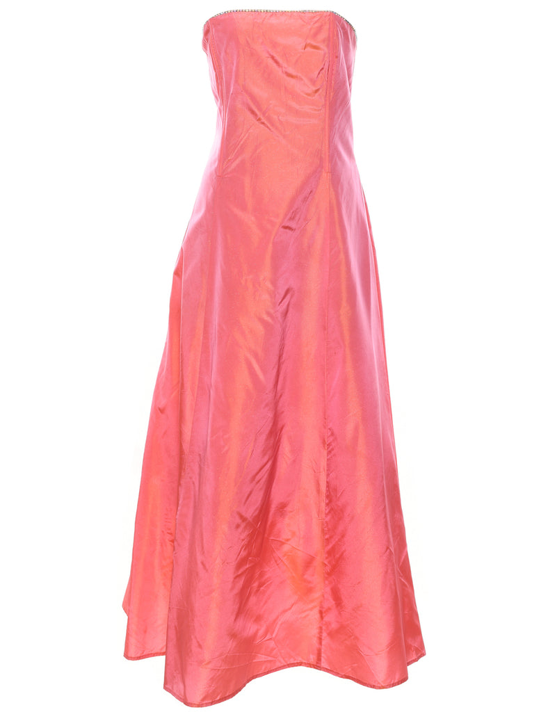 Strapless 1980s Coral & Pink Maxi Dress - M