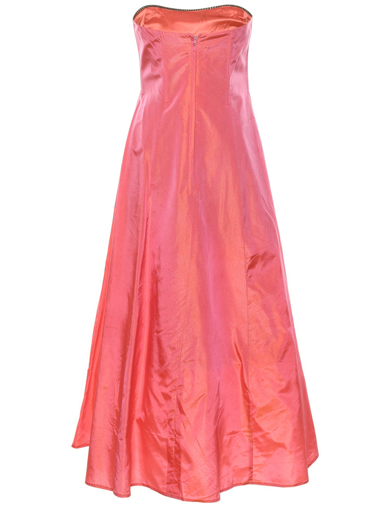 Strapless 1980s Coral & Pink Maxi Dress - M