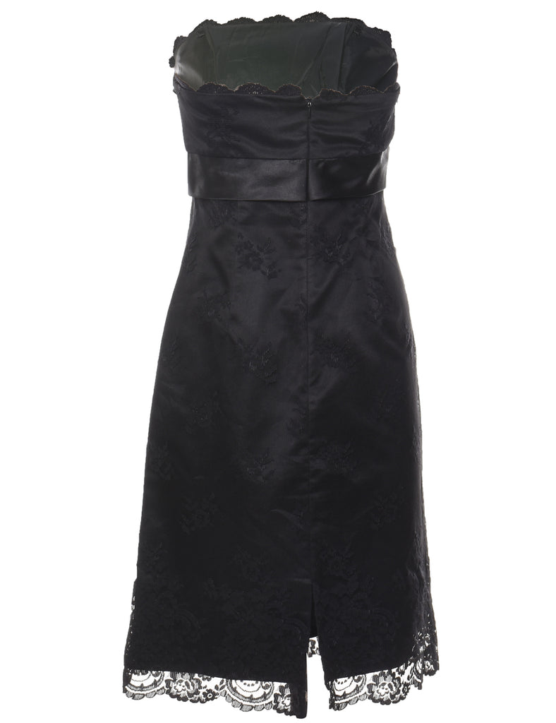 Strapless Black Lace Evening Dress - M