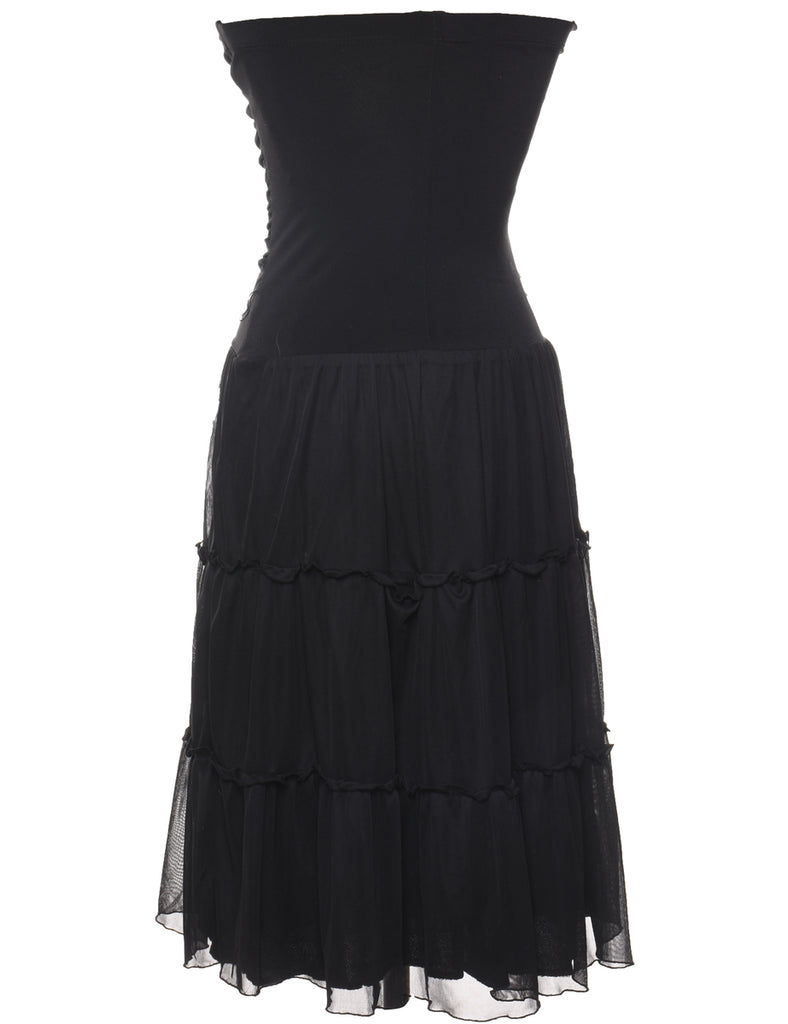 Strapless Black Ruched Evening Dress - XS