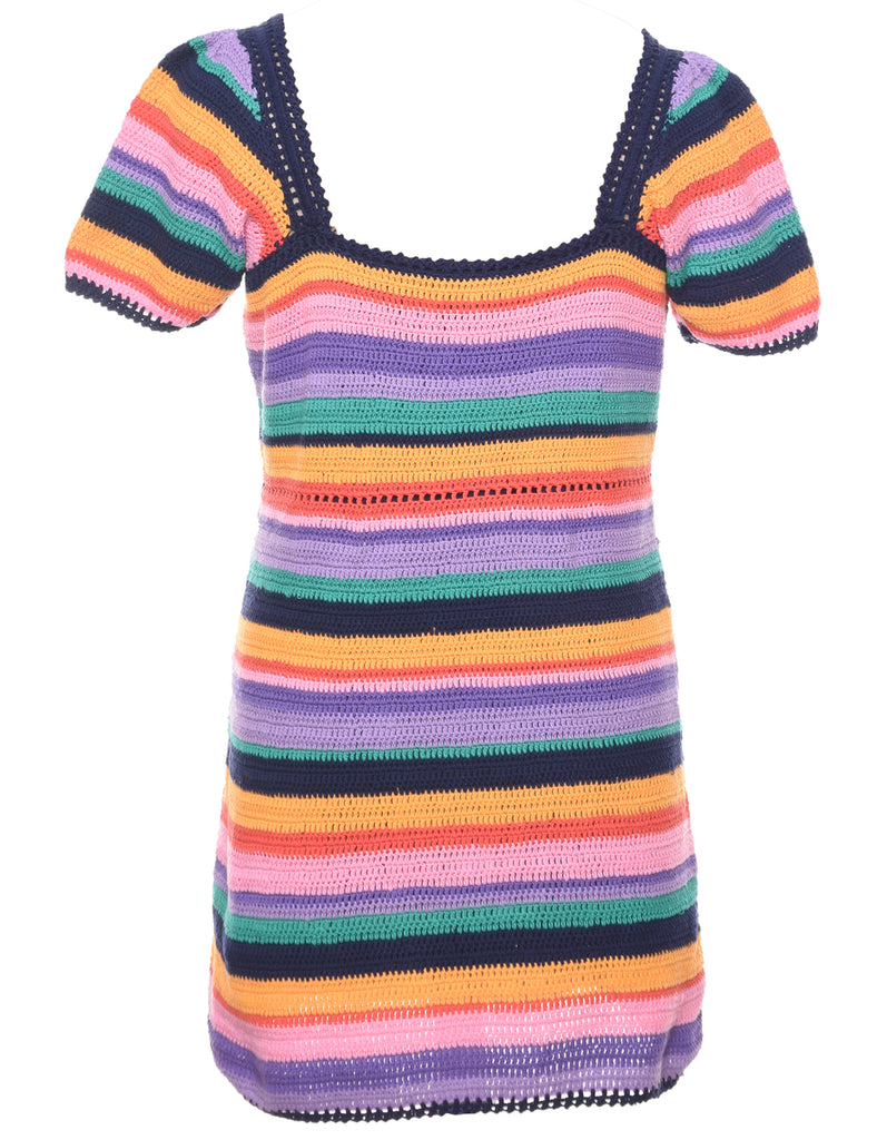 Striped Crochet Winter Dress - M