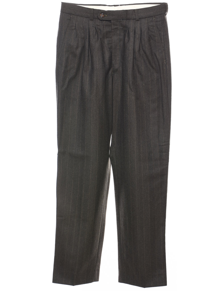 Striped Dark Grey Pleated Trousers - W30 L29