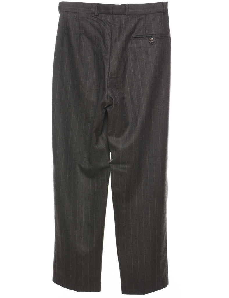 Striped Dark Grey Pleated Trousers - W30 L29