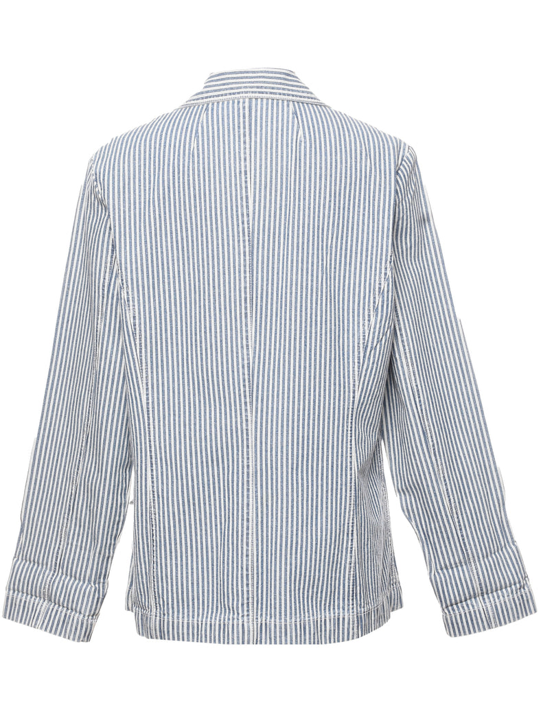 Striped Light Blue & White Denim Jacket - L