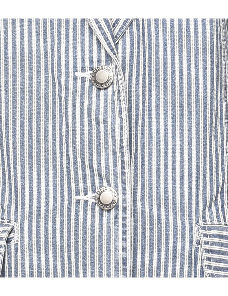 Striped Light Blue & White Denim Jacket - L