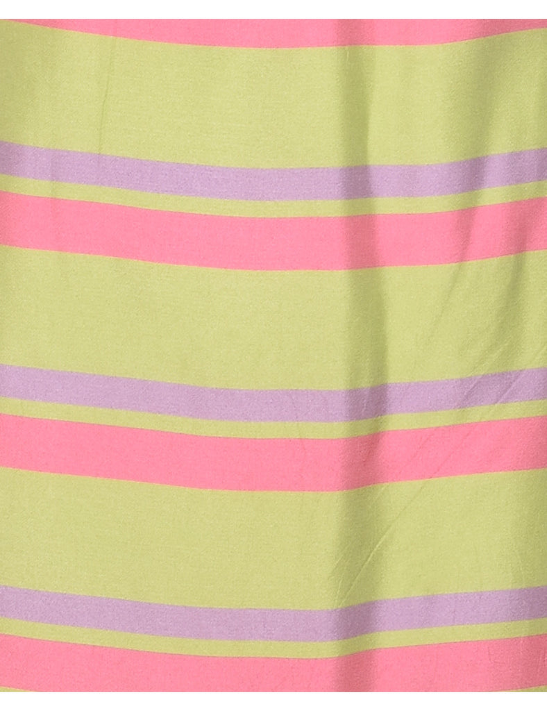 Striped Pattern 1970s Green, Lilac & Pink Dress - M