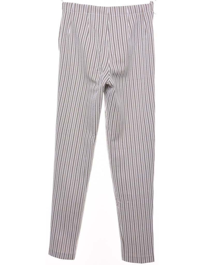 Striped Pattern Grey & Off-White Trousers - W27 L29