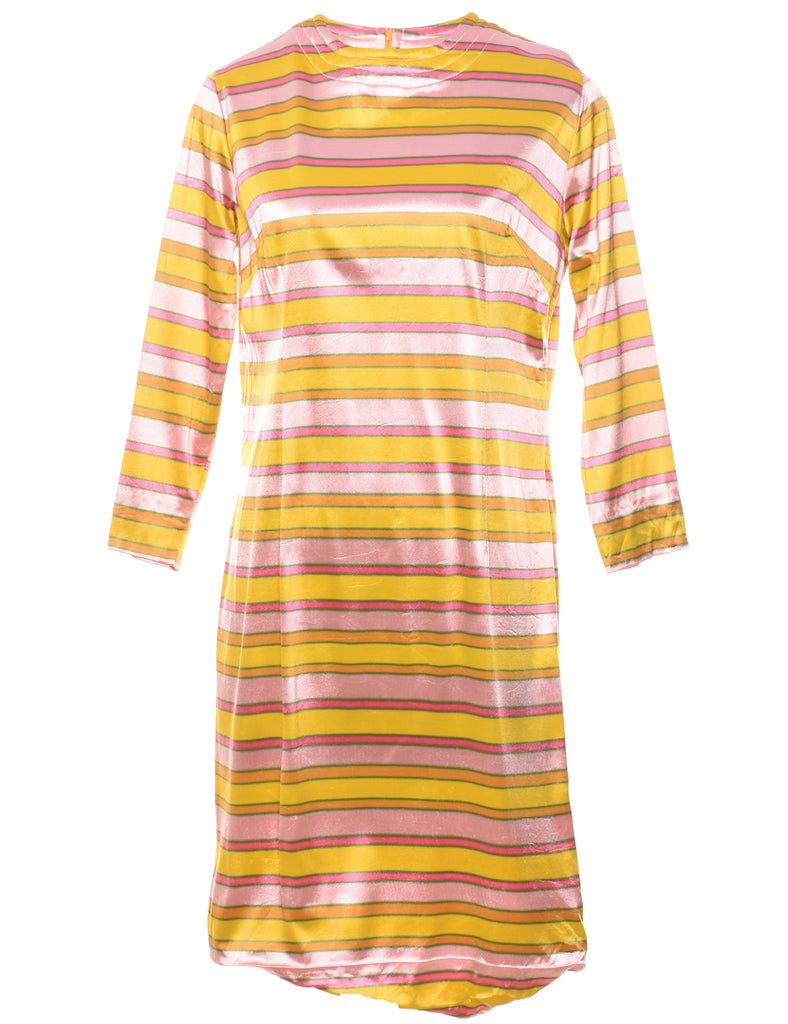 Striped Pink & Yellow Long-Sleeve Dress - M